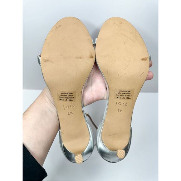 JOIE Sandals Womens Size 8.5 Silver Leather Ankle Strap Maisie Open Toe Heels - Picture 9 of 9